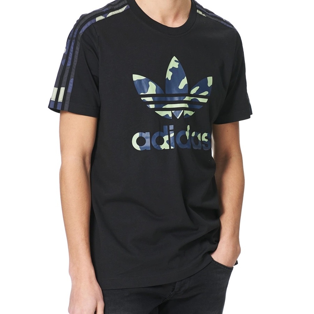 Adidas Men's Black and Blue Logo Tee